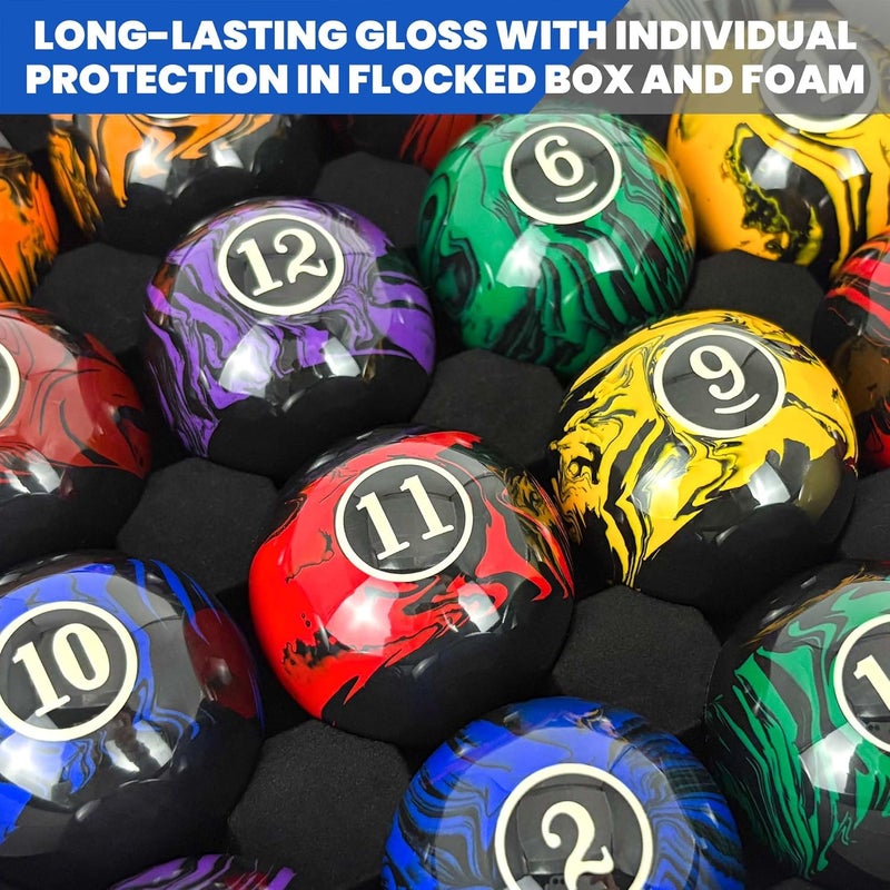 JOLORLY Billiard Balls AAA-Grade, Complete Set of 16 Pool Balls, 2-1/4" Regulation Size and Weight Professional Tournament Pool Table Balls (Dark Marble Swirl) - Image 5